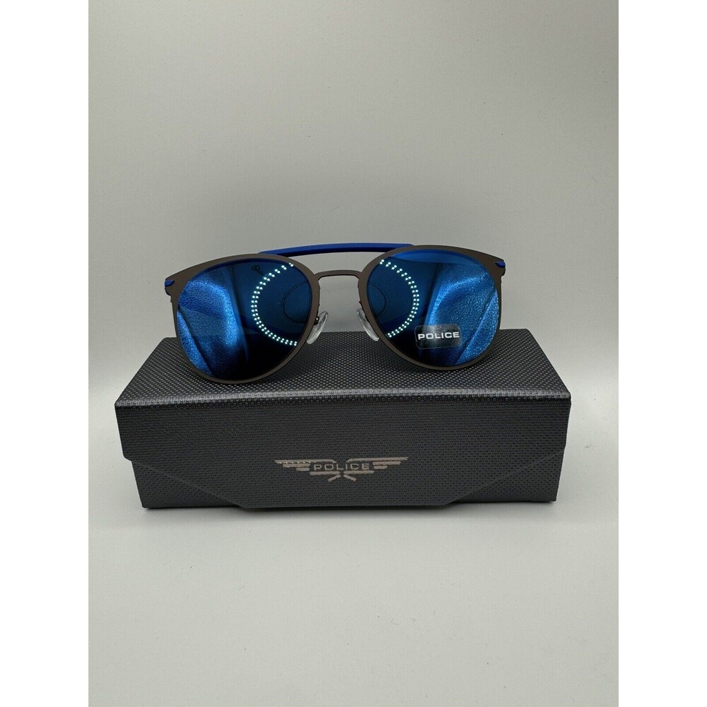 Police SPL491 Blue Round Designer Sunglasses NEW Retail $300+